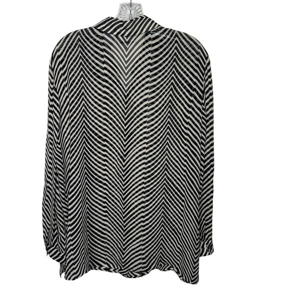 Liz Claiborne Collection Black White Striped Button Front Blouse Sz 10 Y2K Sheer - Picture 2 of 8